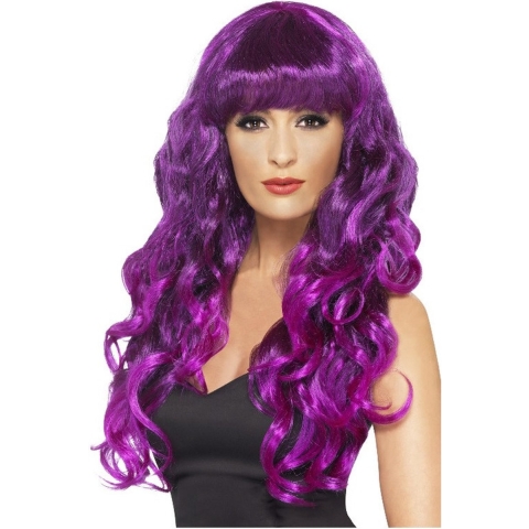 Smiffys carnaval verkleed heksen pruik voor dames paars -