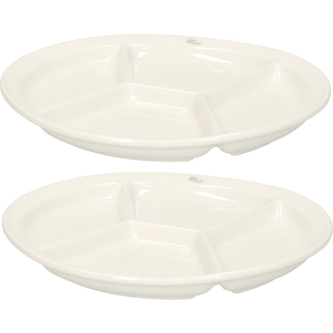 Cosy & Trendy 10x stuks Fonduebord/gourmetbord wit 4-vaks rond 26 cm -
