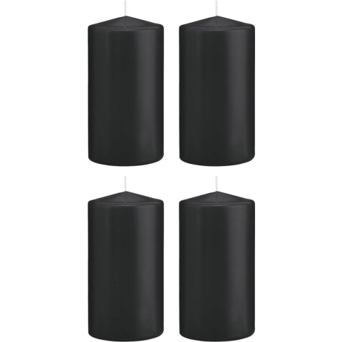 Cilinderkaars/stompkaars - 4x - zwart - 8 x 15 cm - 69 branduren -