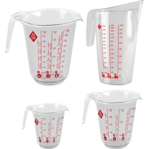 4x Maatbekers met schenktuiten 0,2/0,5/1/1,4 liter -