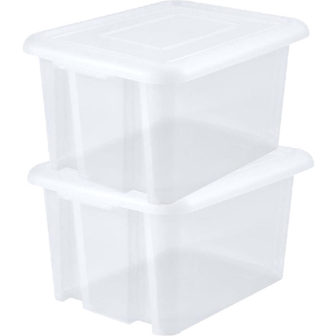 EDA Opbergbox 80L - 12x - wit - stapelbaar - L56 x B50 x H36 cm - kunststof - Bak/doos met deksel -