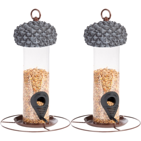2x stuks vogel voedersilo met eikeldeksel metaal/pvc 27 cm -