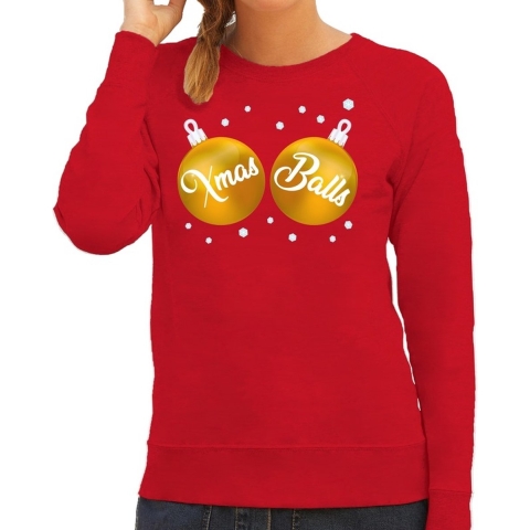 Foute kersttrui / sweater rood met Xmas Balls voor dames 2XL (44) -