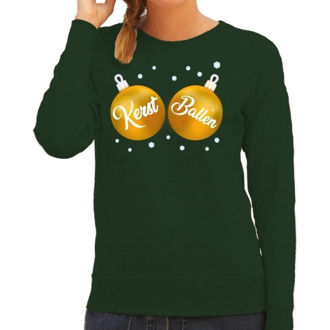 Foute kersttrui / sweater groen met gouden Kerst Ballen dames M (38) -