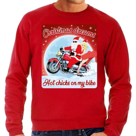 Foute kersttrui voor motorliefhebbers hot chicks rood heren 2XL (56) -