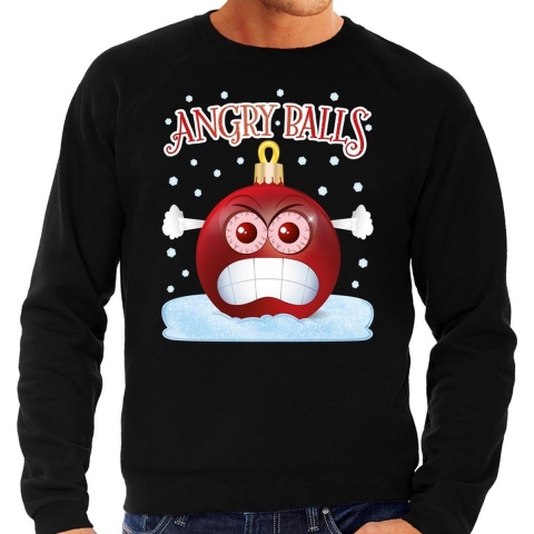 Foute kerst sweater / trui Angry balls zwart heren 2XL (56) -