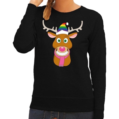 Foute kersttrui Gay Rudolf het rendier zwart dames XS (34) -