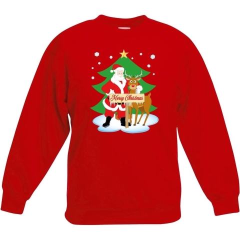 Kersttrui kerstman en rendier rood kinderen 14-15 jaar (170/176) -