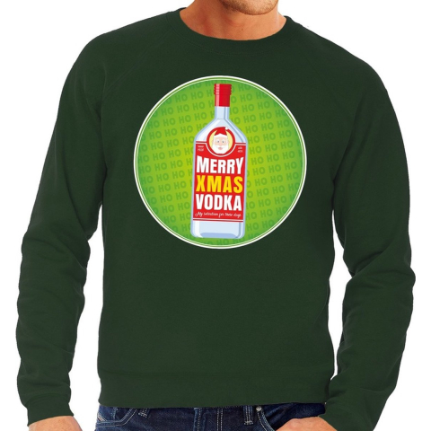 Foute kersttrui Merry Christmas vodka groen heren S (48) -