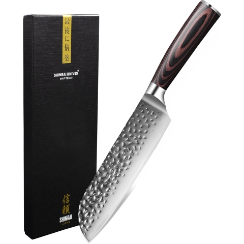 Shinrai Knives - Hammered RVS Santoku mes 18 cm