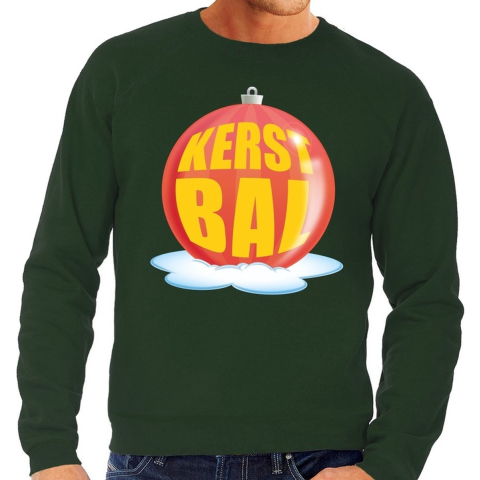 Foute kersttrui kerstbal rood op groene sweater voor heren 2XL (56) -