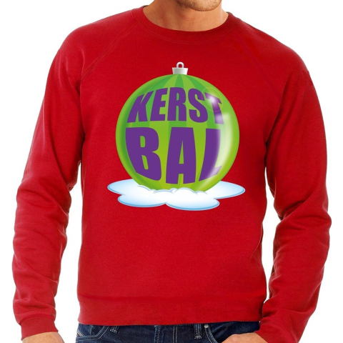 Foute kersttrui kerstbal groen op rode sweater voor heren 2XL (56) -