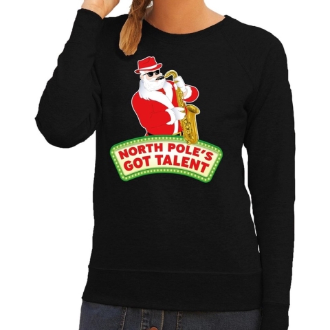 Foute kersttrui zwart North Poles Got Talent voor dames S (36) -