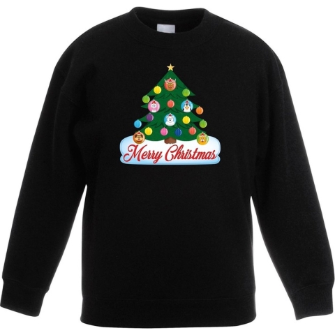 Kersttrui met dieren kerstboom zwart kinderen 3-4 jaar (98/104) -