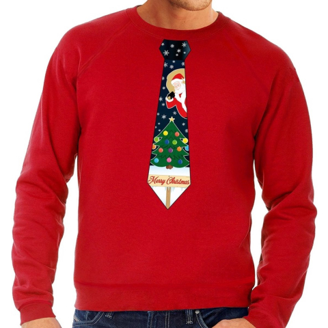 Foute kersttrui stropdas met kerst print rood voor heren M (50) -