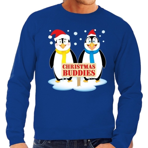 Foute kersttrui pinguin vriendjes blauw heren M (50) -