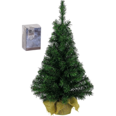 Kunst kerstboom - H75 cm - met kerstverlichting - helder wit - kunstboom -