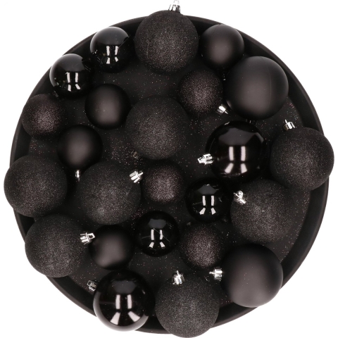 Kerstversiering set kerstballen zwart 6 - 8 - 10 cm - pakket van 46x stuks -
