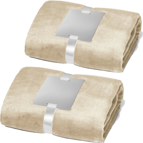 Fleece dekens/plaids 2 stuks beige 240 grams polyester 120 x 150 cm -