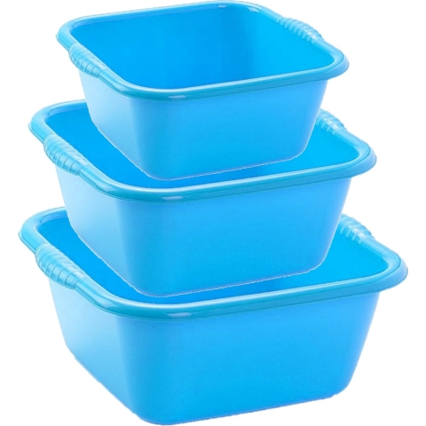 Voordeelset multi-functionele kunststof teiltjes blauw in 3 formaten -