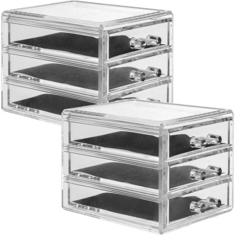 2x Stuks sieraden/make-up organizer 3 lades rechthoek 15,5 x 10,5 cm van kunststof -
