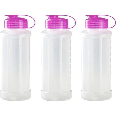 6x stuks kunststof waterflessen 1100 ml transparant met dop roze -