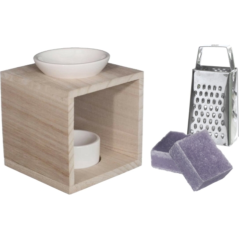 Amberblokjes/geurblokjes cadeauset - lavendel geur - inclusief geurbrander en mini rasp -