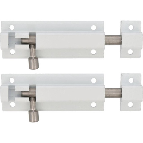 AMIG schuifslot/plaatgrendel - 4x - aluminium - 10 cm - wit - deur - schutting - raam -