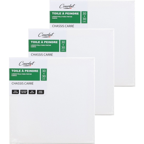 Canvas schilderij doek/paneel - 3x - schilderdoeken - wit - 30 x 30 cm -