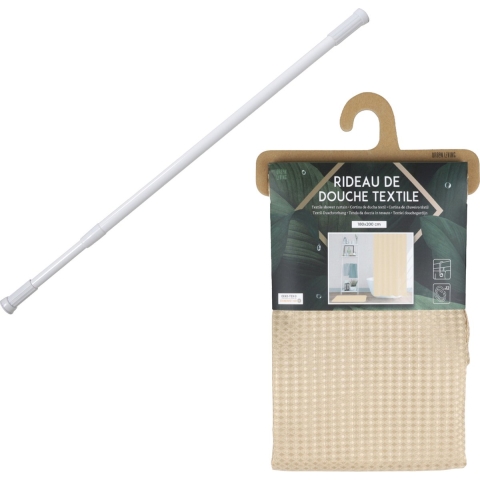 Douchegordijn met ringen - beige - polyester - 180x200 cm - incl ophangstang uitschuifbaar 70-120 cm -