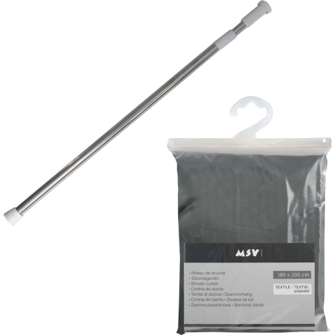 MSV Douchegordijn met ophangstang - uitschuifbaar 75-125 cm - donkergroen - 180 x 200 cm - polyester -