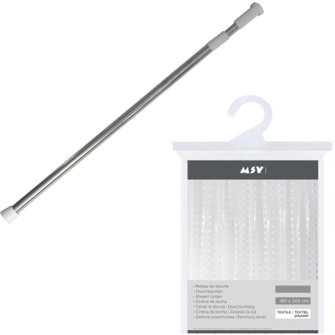 MSV Douchegordijn met ophangstang - uitschuifbaar 75-125 cm - wit - L180 x H200 cm - pvc -