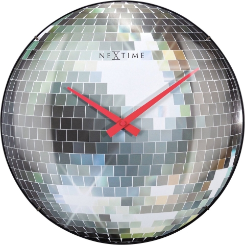 NeXtime NE-3293 Stille Wandklok - 35cm - Discobal - Koepelvormig Glas - "Disco Ball"