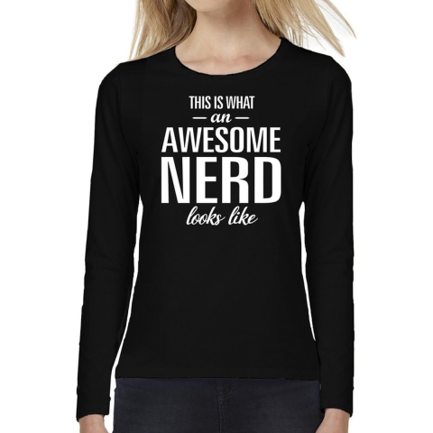 Awesome / geweldige nerd cadeau t-shirt long sleeves dames 2XL -