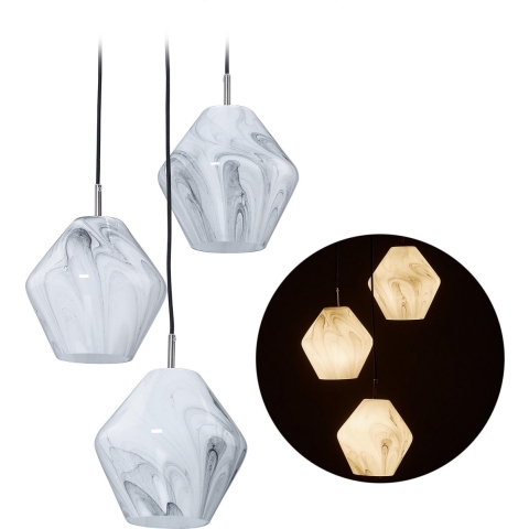 relaxdays hanglamp 3 lichts - eetkamerlamp - plafondlamp marmer design - E14 - glas