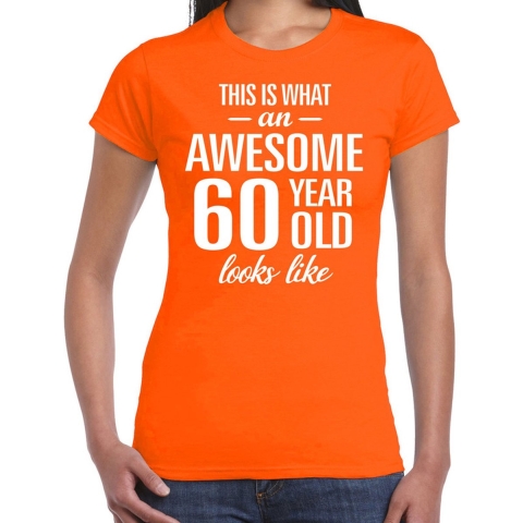 Awesome 60 year / 60 jaar cadeau t-shirt oranje dames XL -