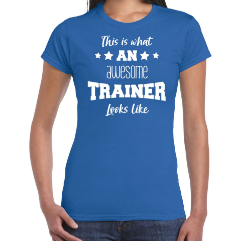 Cadeau t-shirt voor dames - awesome trainer - trainer bedankje - blauw XS -