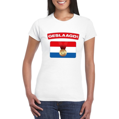 Geslaagd vlag t-shirt wit dames S -