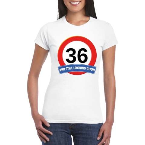 Verkeersbord 36 jaar t-shirt wit dames 2XL -