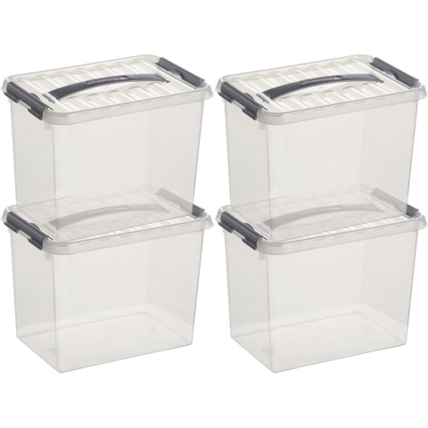 12x sunware q-line opberg box/opbergdoos - 9 liter - 30 x 20 x 22 cm - kunststof - transparant -