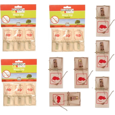 15x Muizenval/muizenklem van hout en metaal -