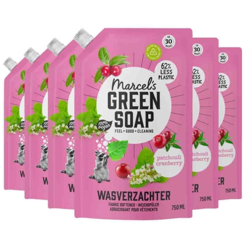 6x Marcel's Green Soap Wasverzachter Patchouli&Cranberry Navulling 750 ml