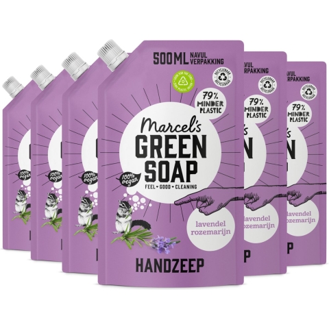 6x Marcel's Green Soap Handzeep Lavendel&Rozemarijn Navul Stazak 500 ml