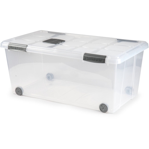 Plasticforte Opslagbak/box met deksel - 1x - 61L - 73 x 41 x 32 cm - transparant - met wielen -