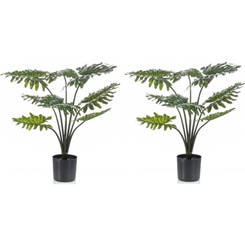 2x Groene Philodendron kunstplant 60 cm in zwarte pot -