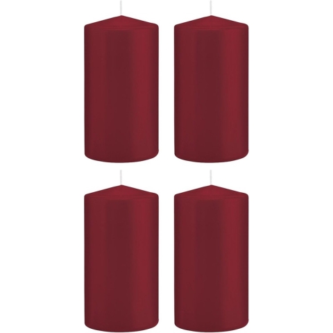 Cilinderkaars/stompkaars - 4x - bordeauxrood - 8 x 15 cm - 69 branduren -