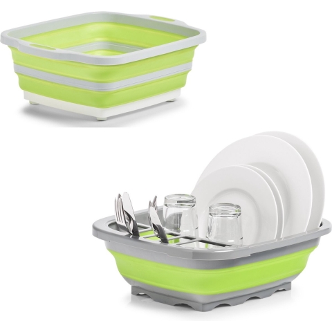 Wit//grijs/groene opvouwbare afwasbak en afdruiprek 38/42 cm -