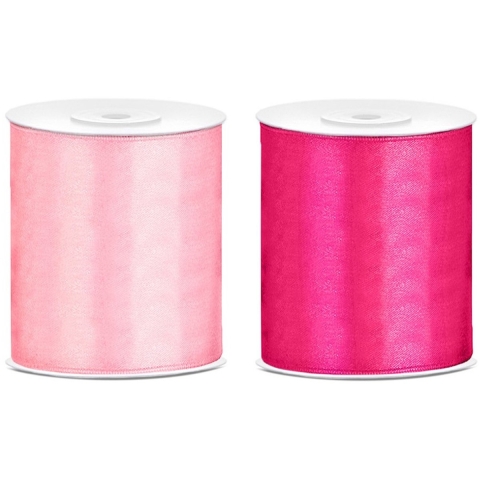 2x rollen hobby decoratie satijnlint licht roze-fuchsia roze 10 cm x 25 meter -