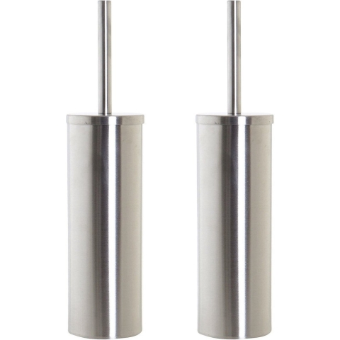 Set van 2x stuks toiletborstel zilver met houder van RVS 39 cm -