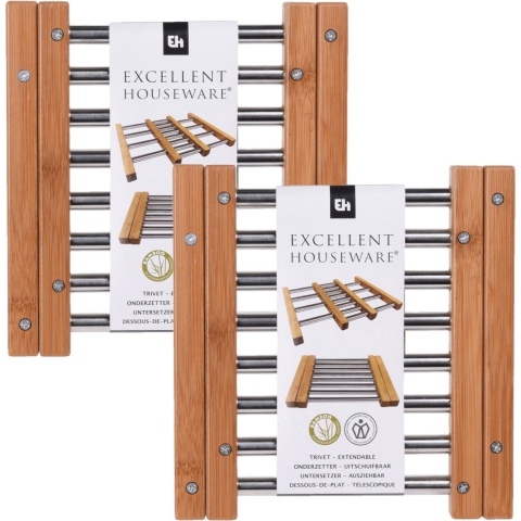 Set van 2x stuks uitschuifbare/verstelbare pannen onderzetters van RVS 21 x 22 cm -